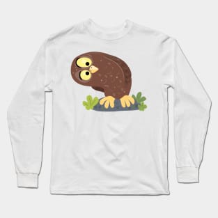 Cute curious funny brown owl cartoon illustration Long Sleeve T-Shirt